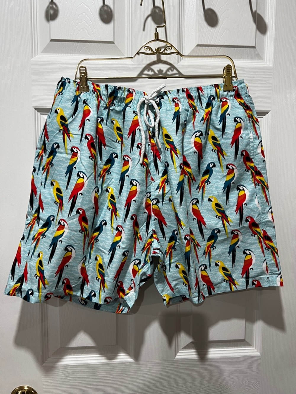 Rising Men's Board Swim Trunk Shorts Parrot Print Size XXL Mesh Liner Blue Multi